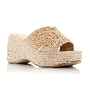 MARC FISHER LTD Zakki Woven Espadrille Platform Wedge Sandals Light Natural 10